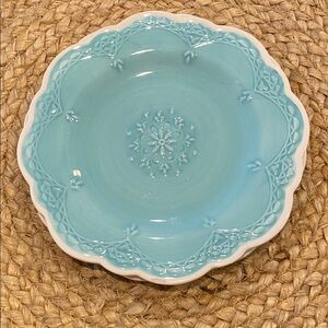 Pier 1 Elegant Blue “Lacy” Ceramic Salad Plate. Set of 2. Scalloped Edges.